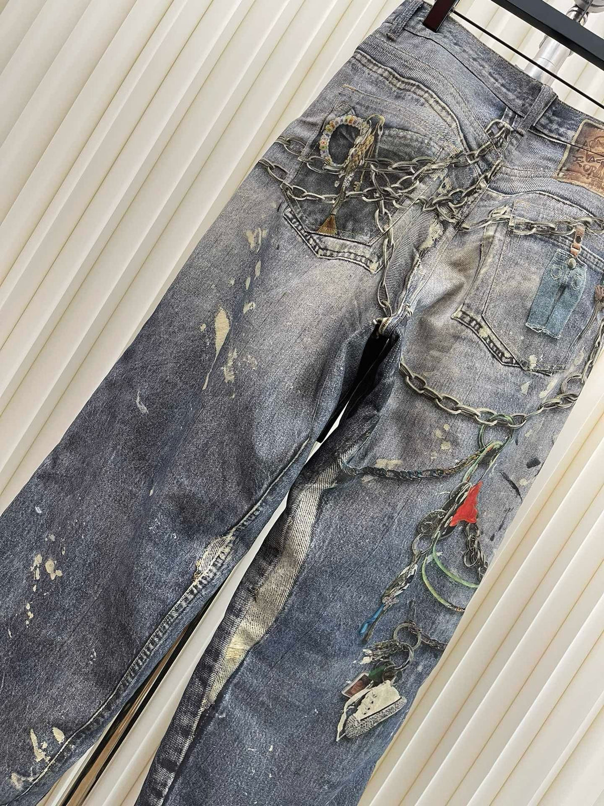 Blue Denim Painted Wide-Leg – Herren