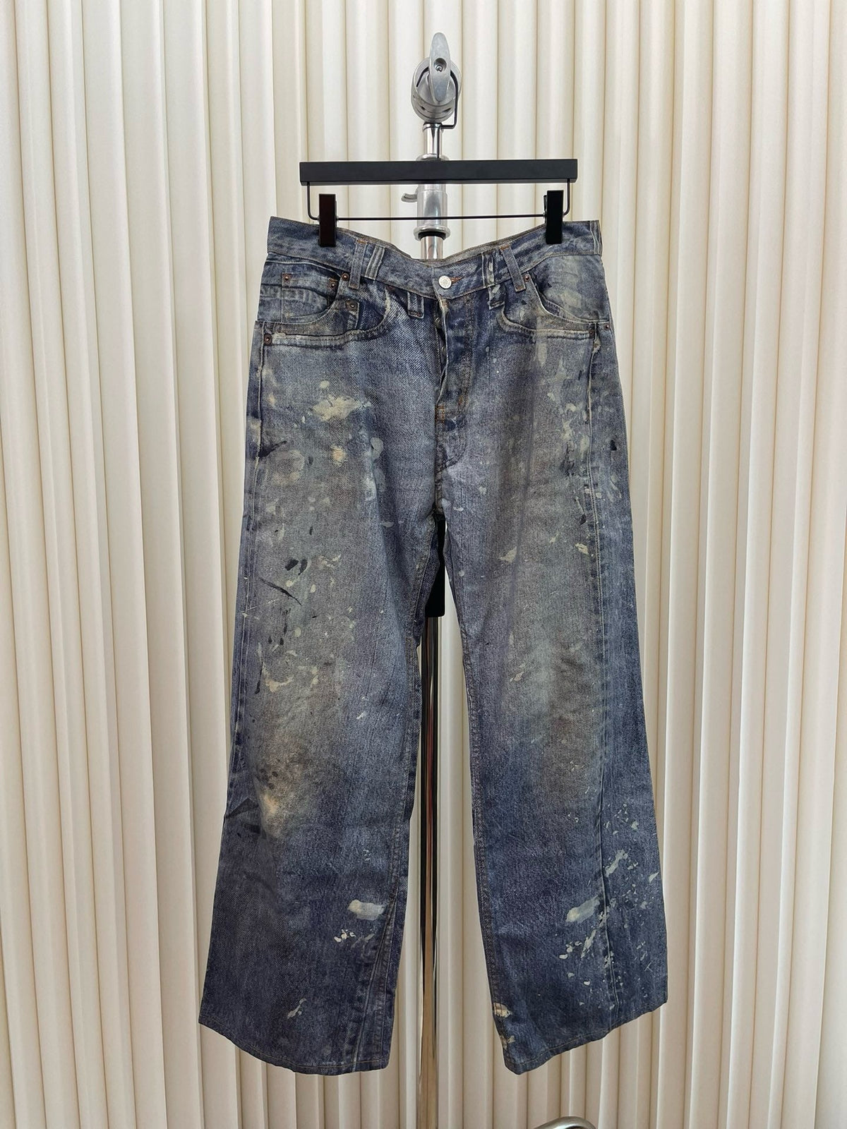 Blue Denim Splattered Wide-Leg - Men's