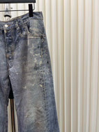 Blue Denim Splattered Wide-Leg - Men's