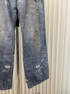 Blue Denim Splattered Wide-Leg - Men's