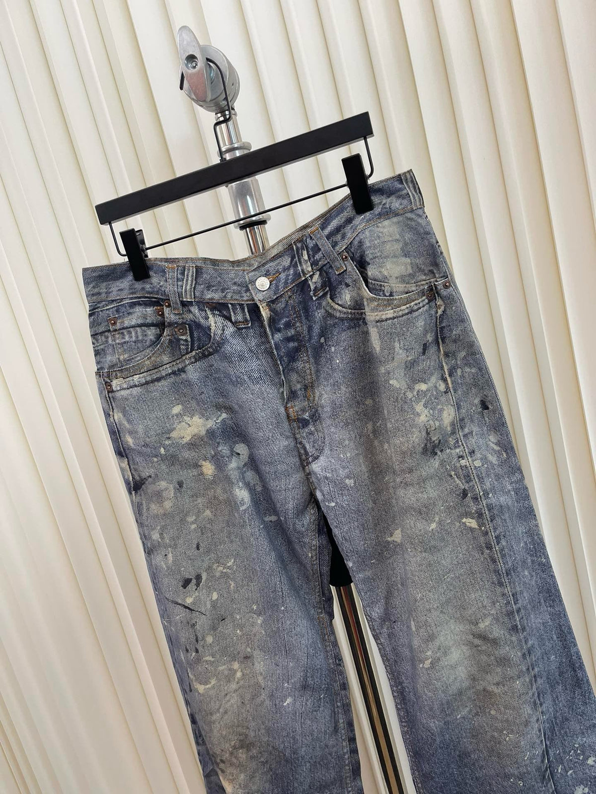 Blue Denim Splattered Wide-Leg - Men's