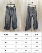 Blue Denim Splattered Wide-Leg - Men's
