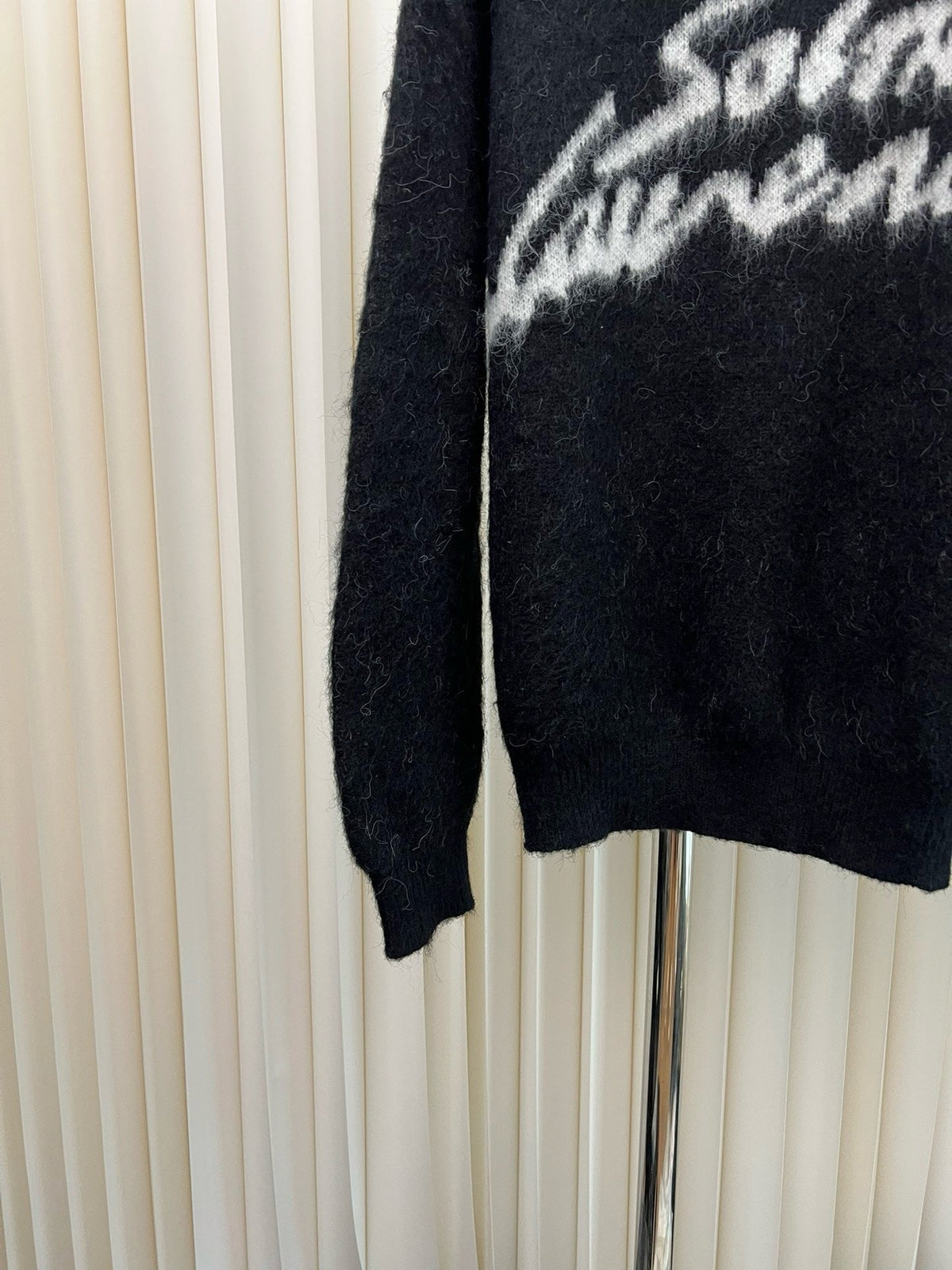 Black Wool Script Logo Crewneck - Men's