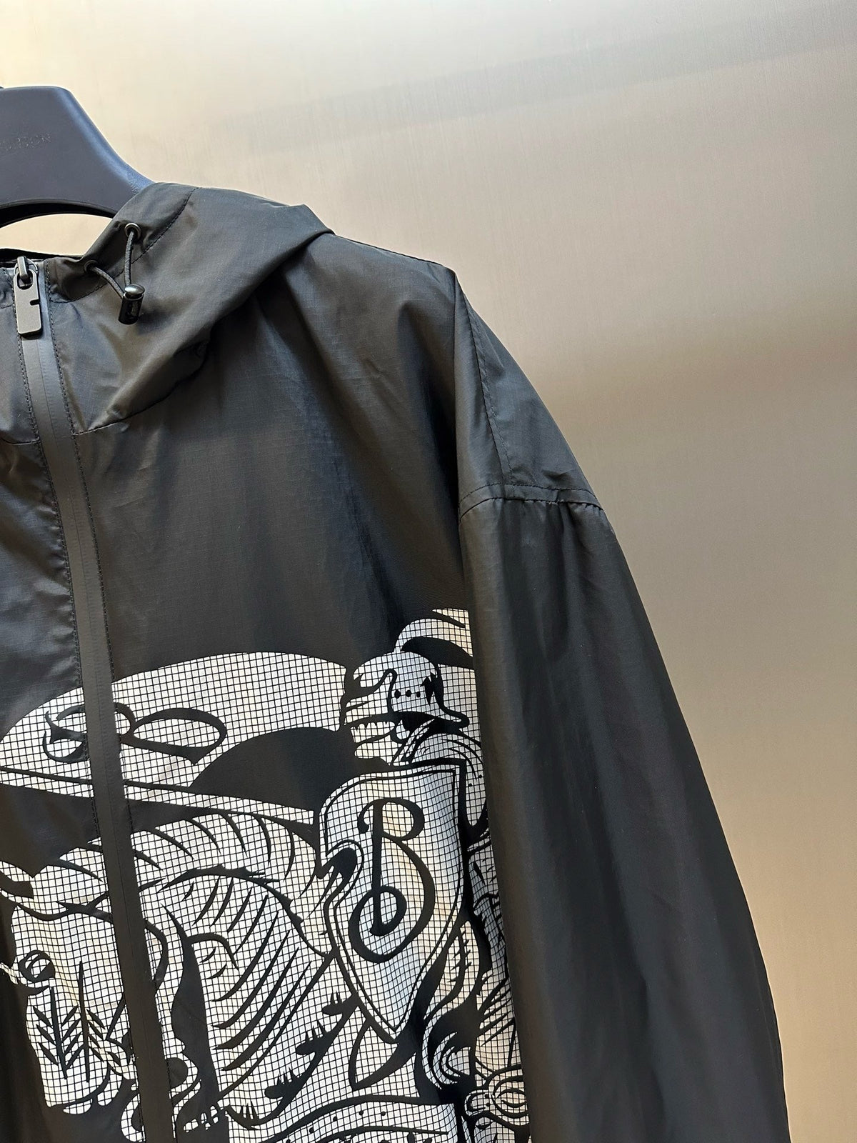 Black Nylon Print Zip-Through - Men's