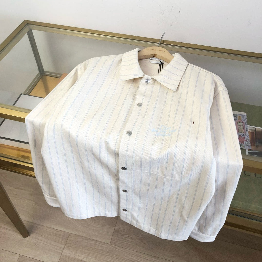 Cremefarbenes Langarmshirt aus Baumwolle mit Streifen – Herren
