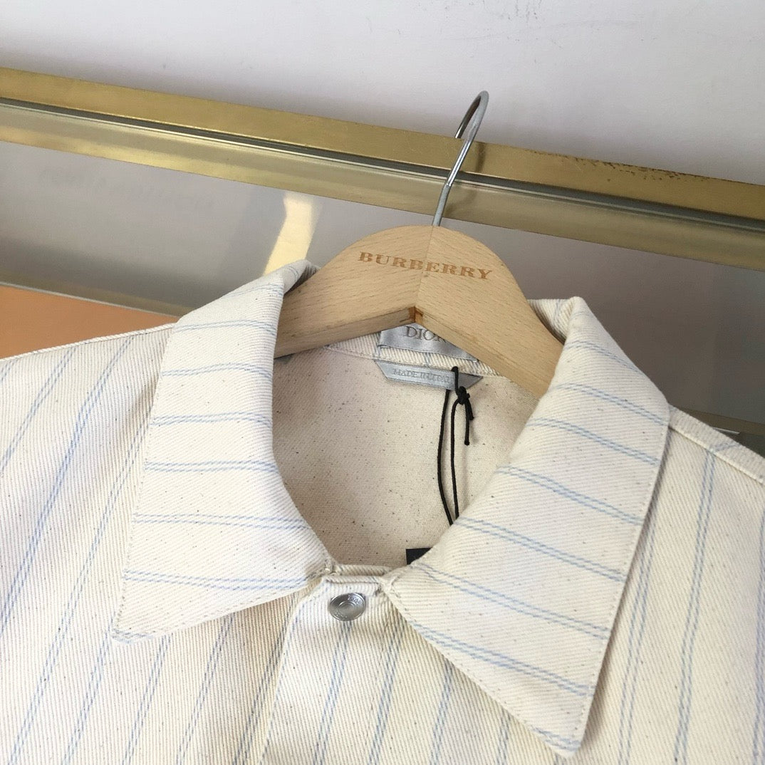 Cremefarbenes Langarmshirt aus Baumwolle mit Streifen – Herren