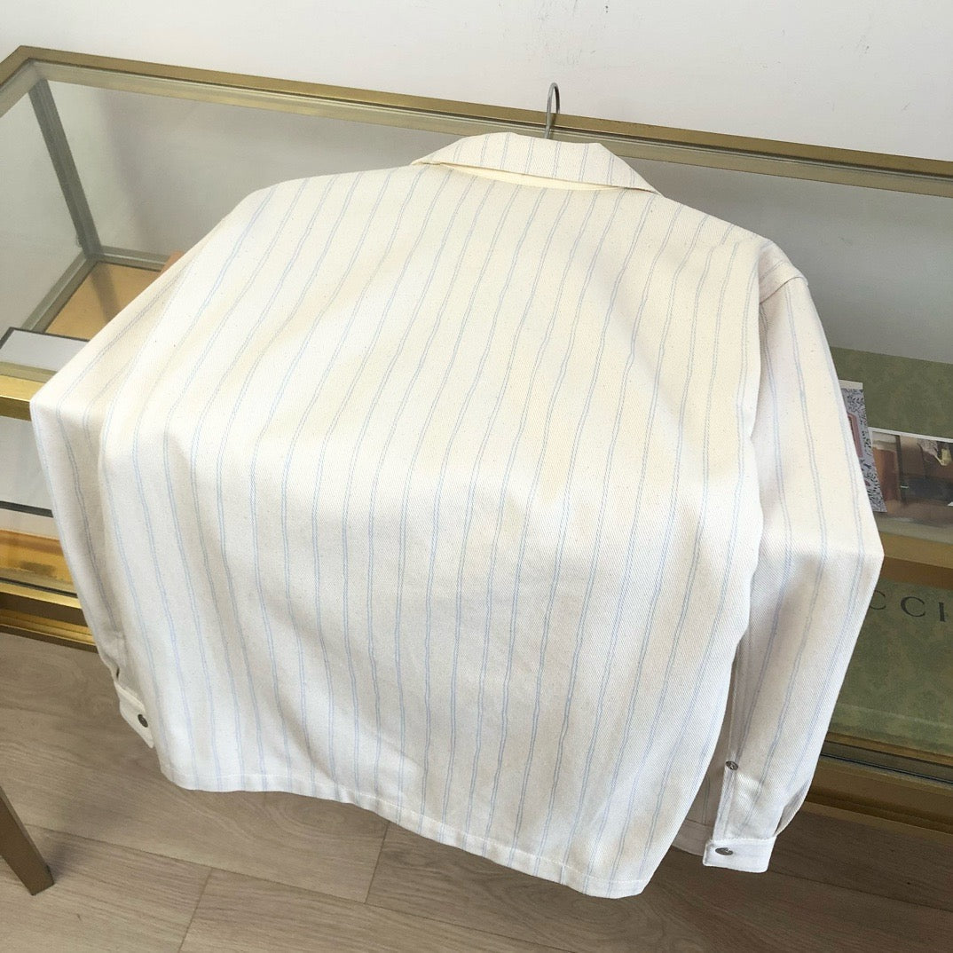 Cremefarbenes Langarmshirt aus Baumwolle mit Streifen – Herren