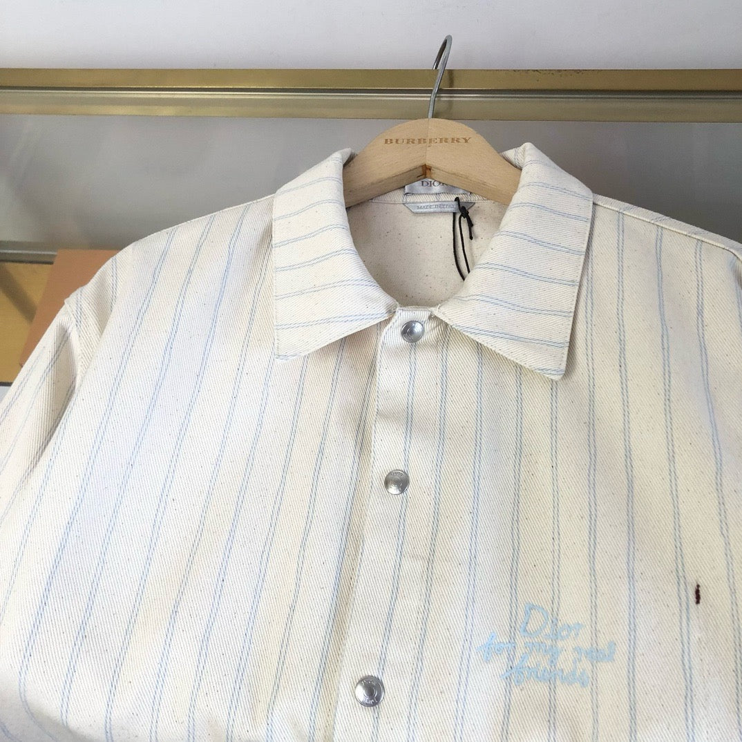 Cremefarbenes Langarmshirt aus Baumwolle mit Streifen – Herren