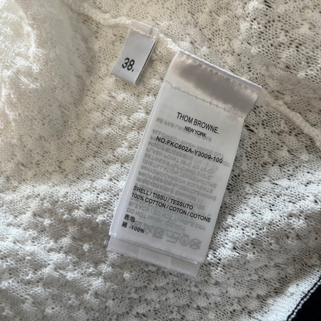 Weiße Tweed-Strickjacke mit Kontrastbesatz – Damen