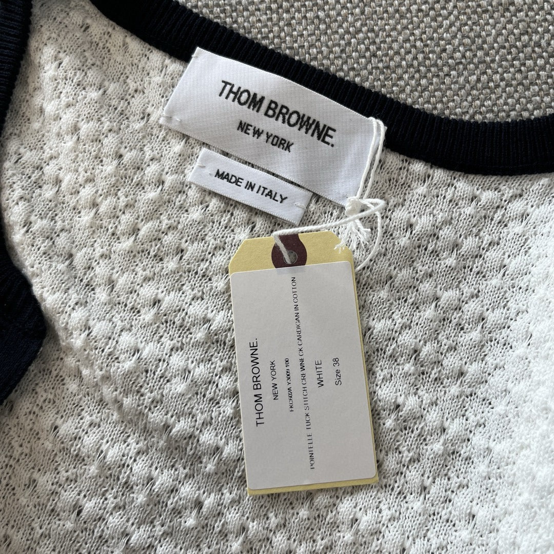 Weiße Tweed-Strickjacke mit Kontrastbesatz – Damen