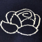 Navy Wool Floral Intarsia Crewneck - Women's