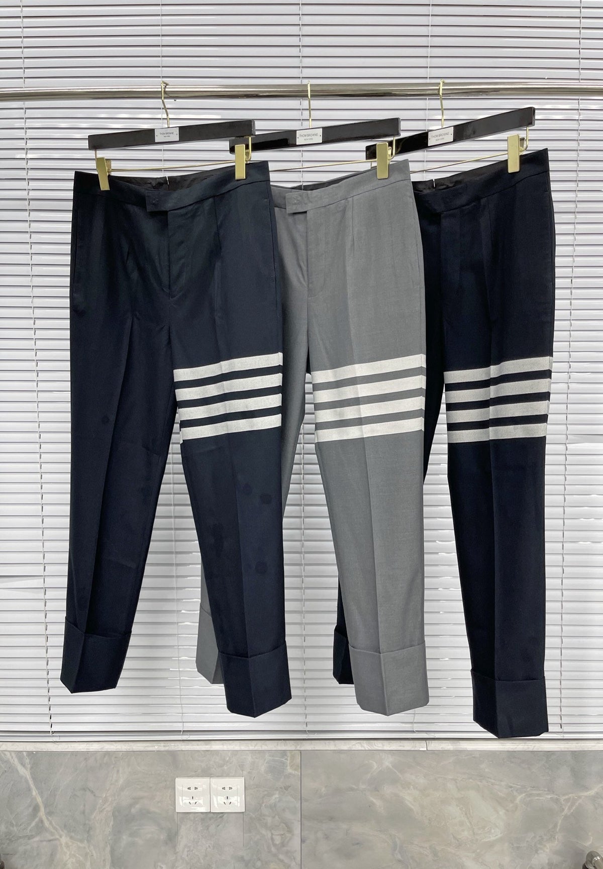 Grey Cotton Striped Leg Joggers - Men's