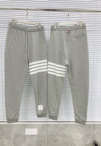 Grey Cotton Bar Stripe Joggers - Men's