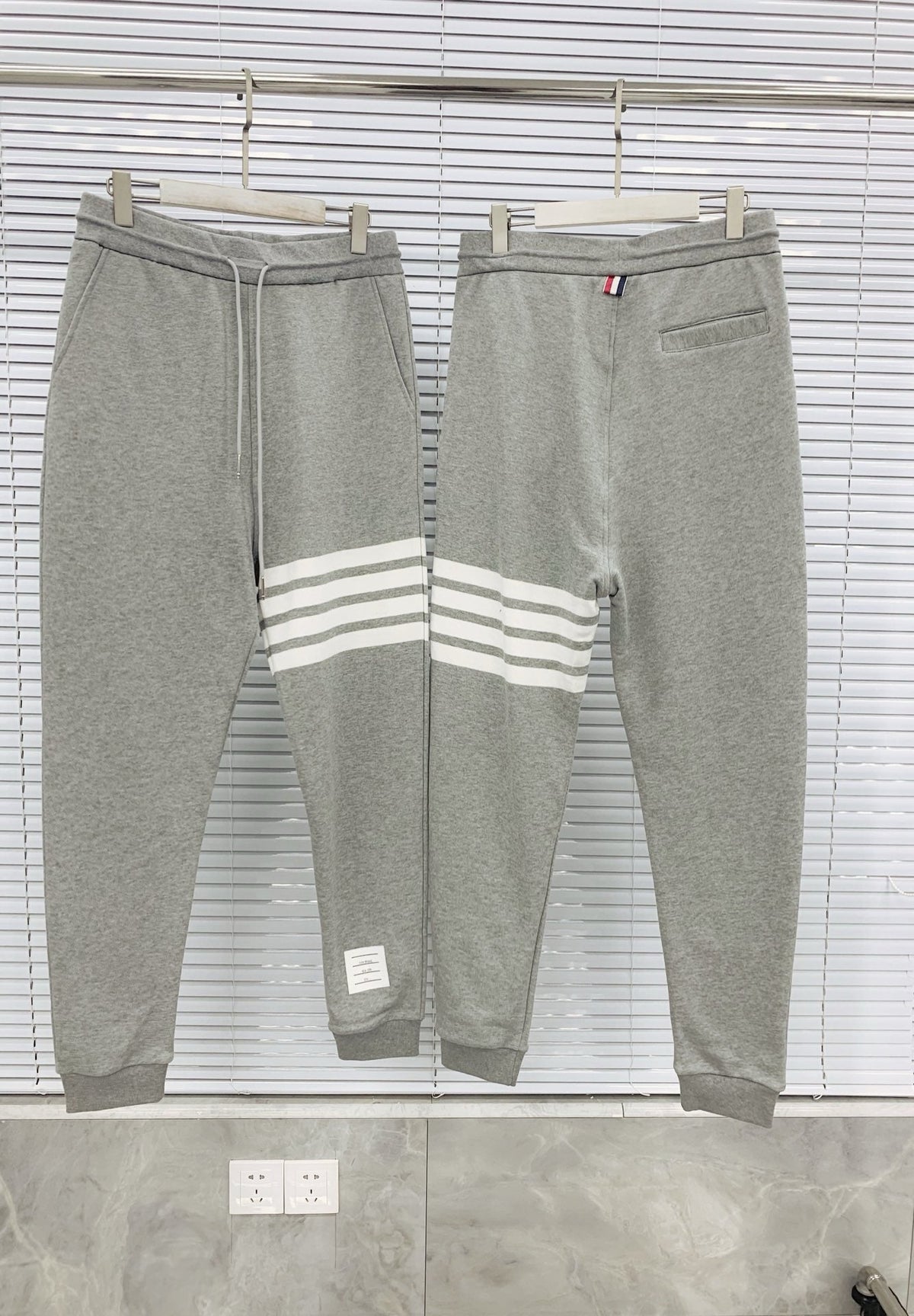 Grey Cotton Bar Stripe Joggers - Men's
