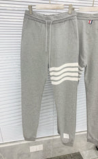 Grey Cotton Bar Stripe Joggers - Men's