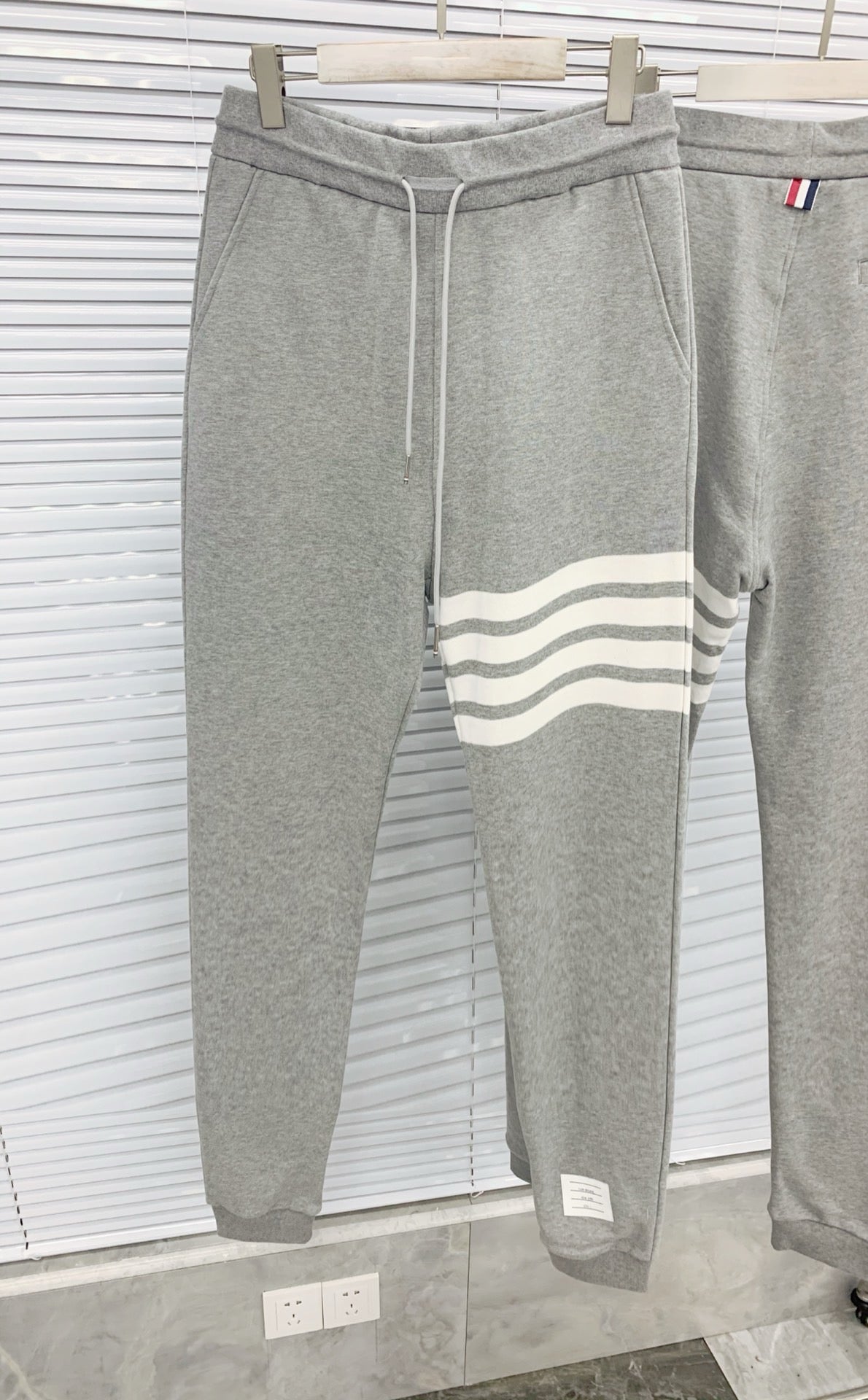 Grey Cotton Bar Stripe Joggers - Men's