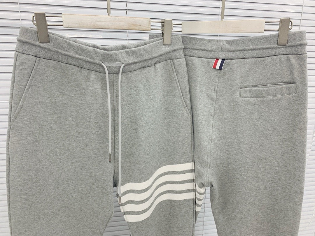 Grey Cotton Bar Stripe Joggers - Men's