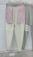 Grey Cotton Bar Stripe Joggers - Men's