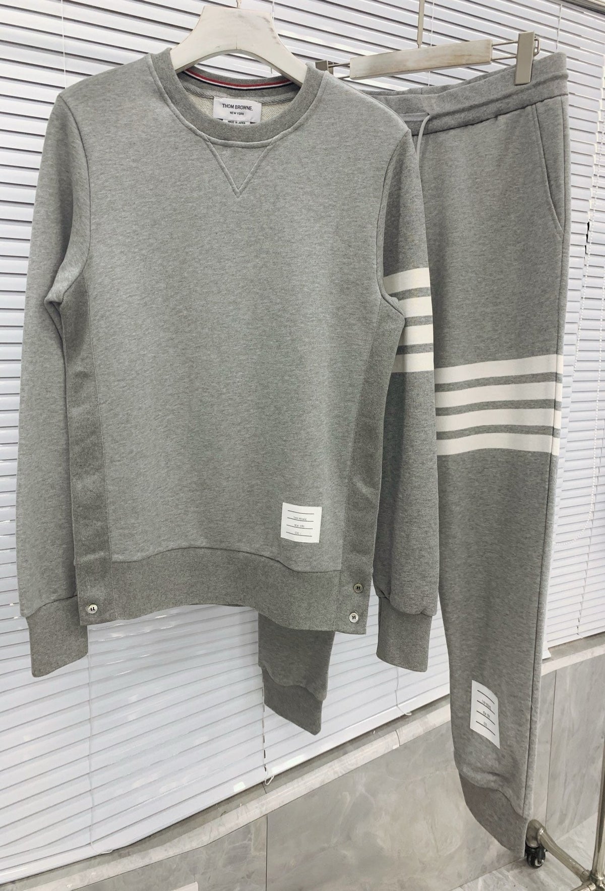 Grey Cotton Bar Stripe Joggers - Men's