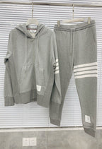 Grey Cotton Bar Stripe Joggers - Men's