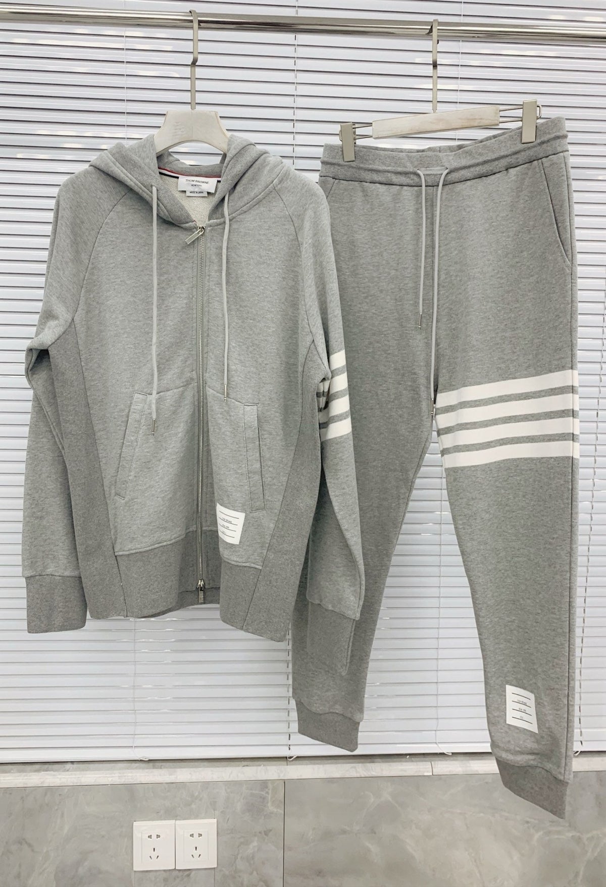 Grey Cotton Bar Stripe Joggers - Men's