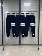 Grey Cotton Bar Stripe Joggers - Men's