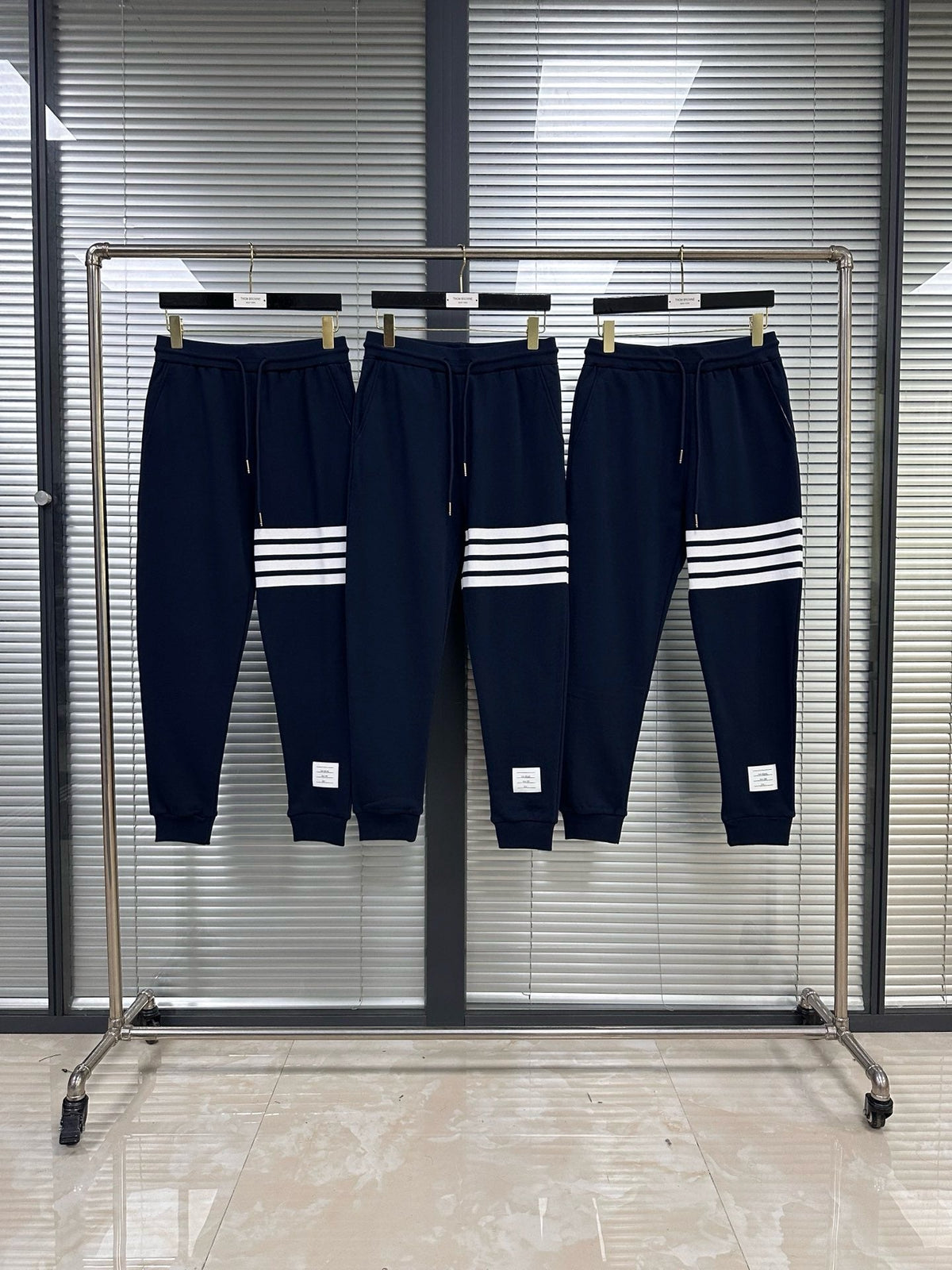 Grey Cotton Bar Stripe Joggers - Men's