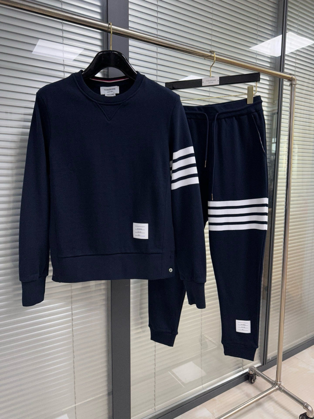 Grey Cotton Bar Stripe Joggers - Men's