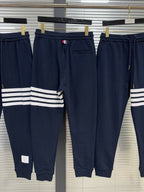 Grey Cotton Bar Stripe Joggers - Men's