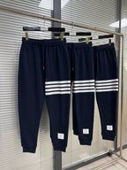 Grey Cotton Bar Stripe Joggers - Men's