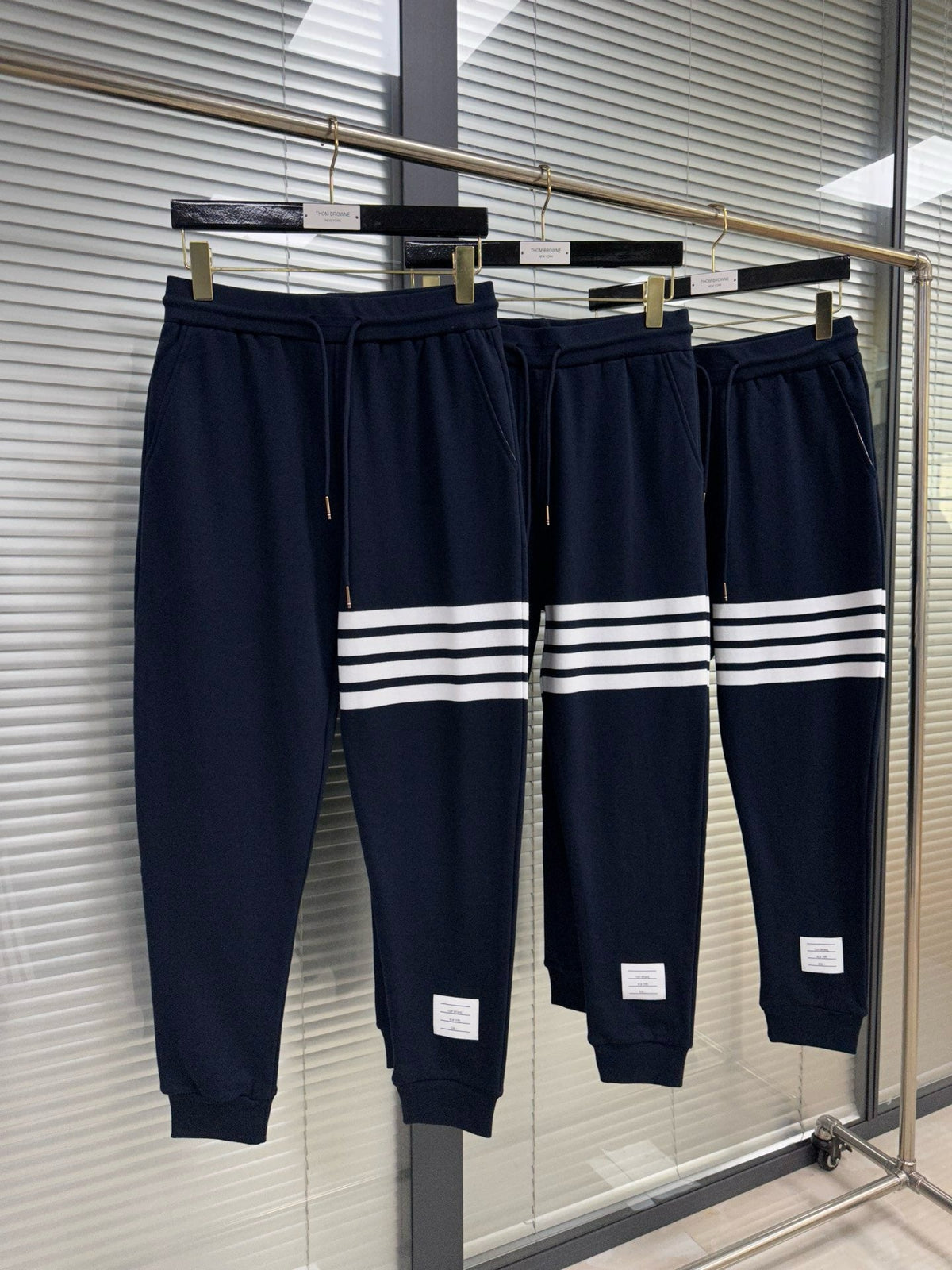 Grey Cotton Bar Stripe Joggers - Men's
