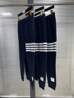 Grey Cotton Bar Stripe Joggers - Men's