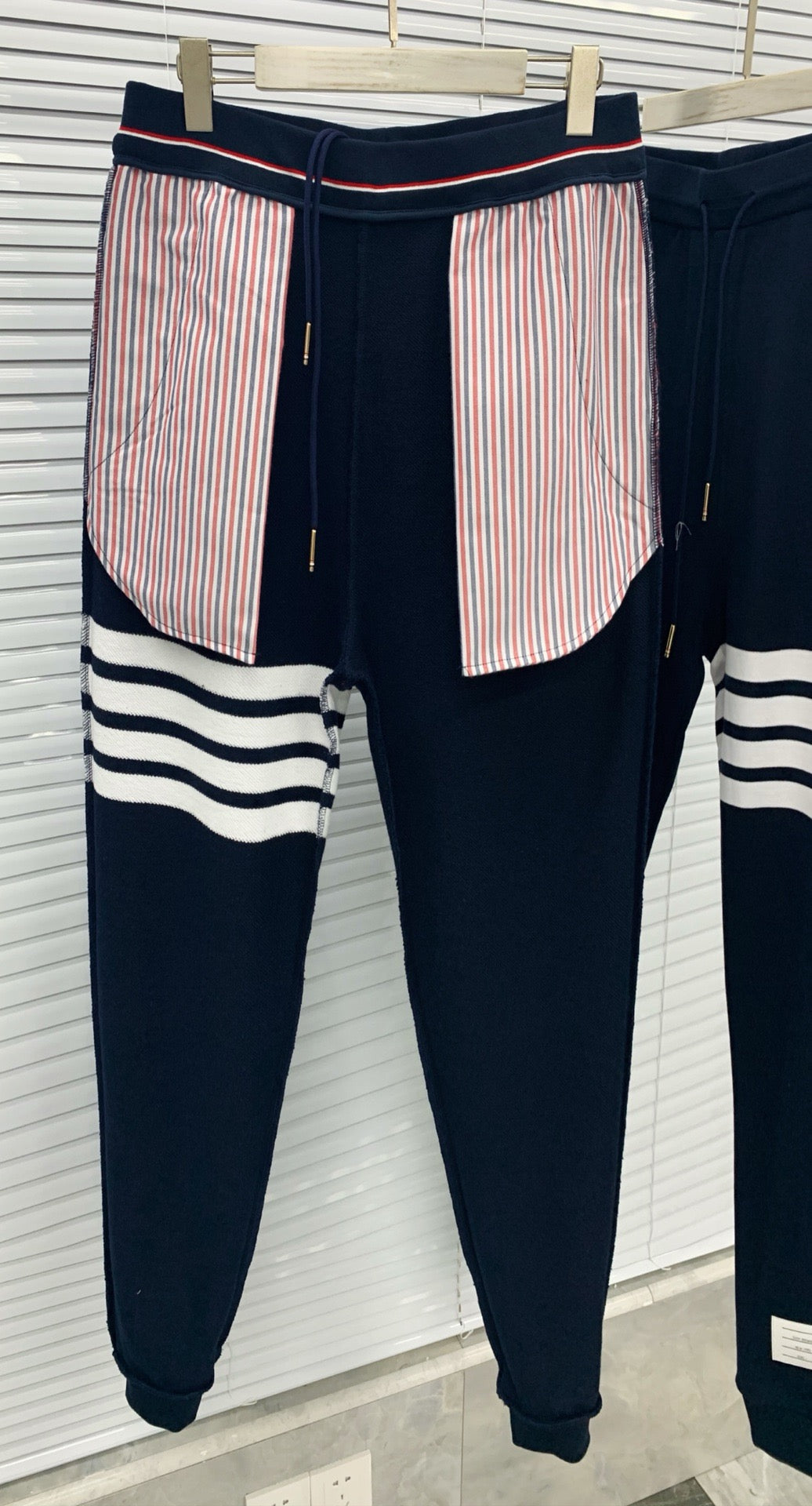 Grey Cotton Bar Stripe Joggers - Men's