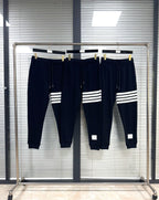 Grey Cotton Bar Stripe Joggers - Men's