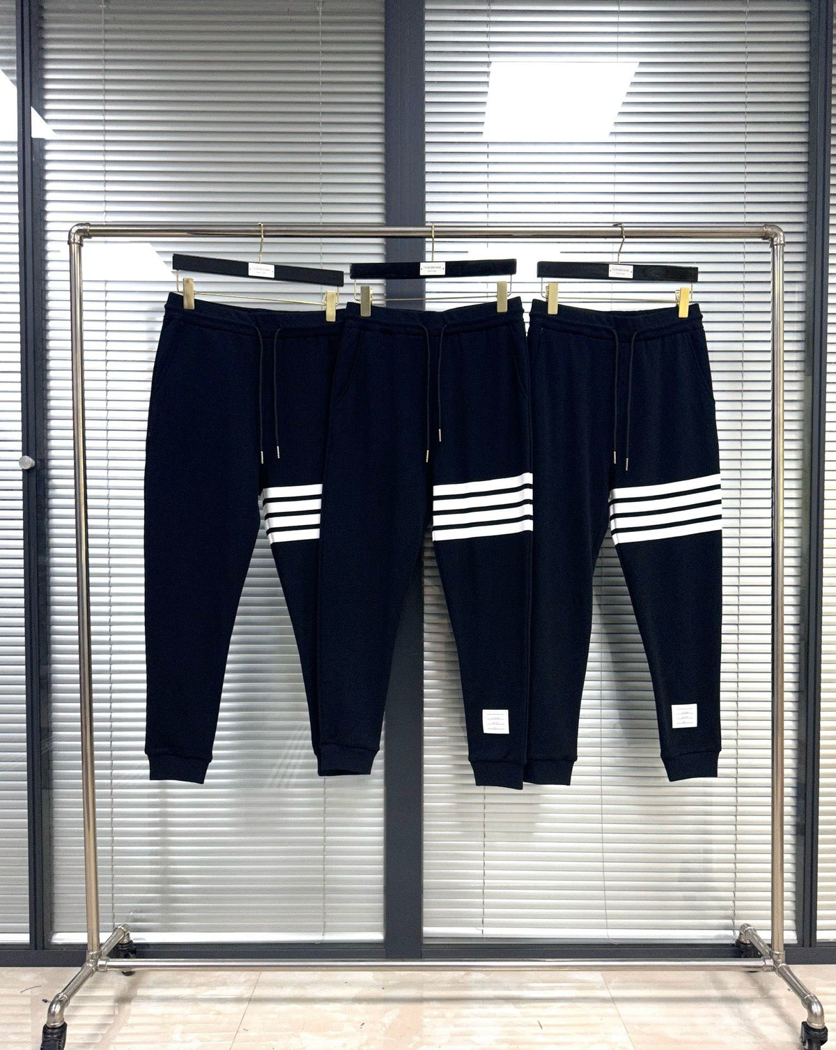 Grey Cotton Bar Stripe Joggers - Men's