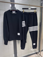 Grey Cotton Bar Stripe Joggers - Men's