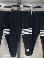Grey Cotton Bar Stripe Joggers - Men's