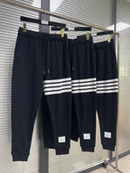 Grey Cotton Bar Stripe Joggers - Men's