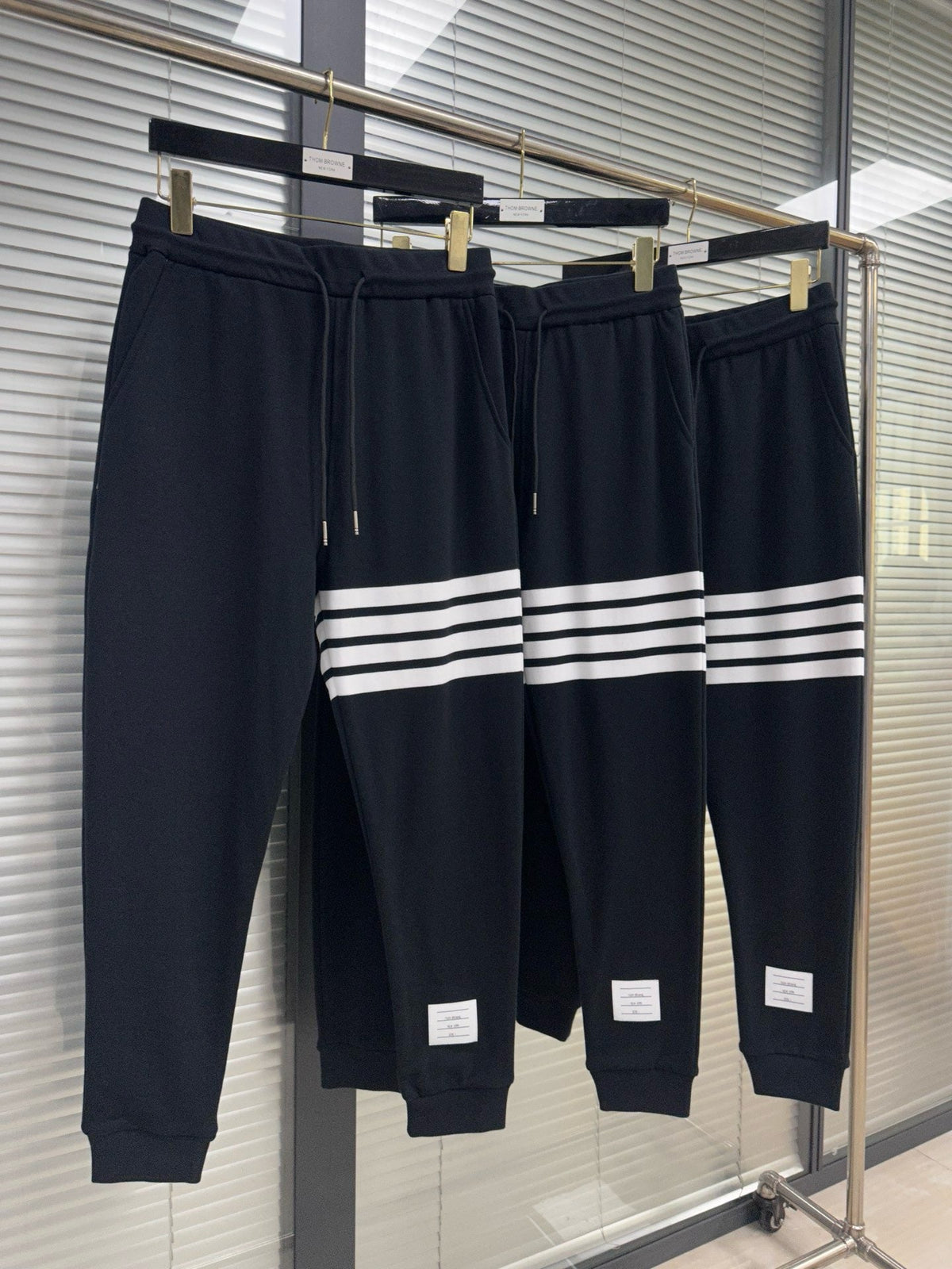 Grey Cotton Bar Stripe Joggers - Men's