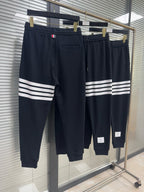 Grey Cotton Bar Stripe Joggers - Men's