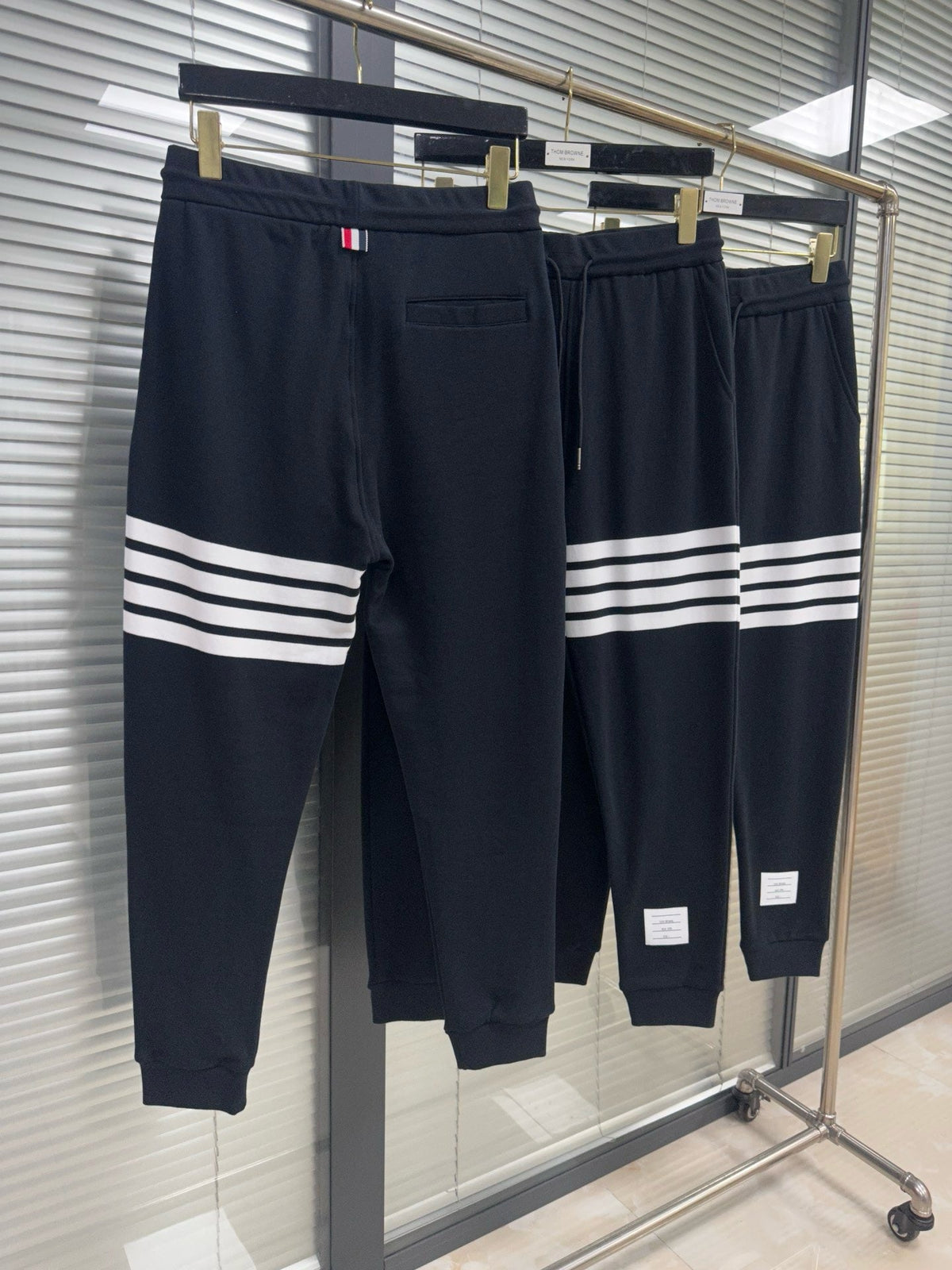 Grey Cotton Bar Stripe Joggers - Men's