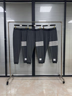 Grey Cotton Bar Stripe Joggers - Men's