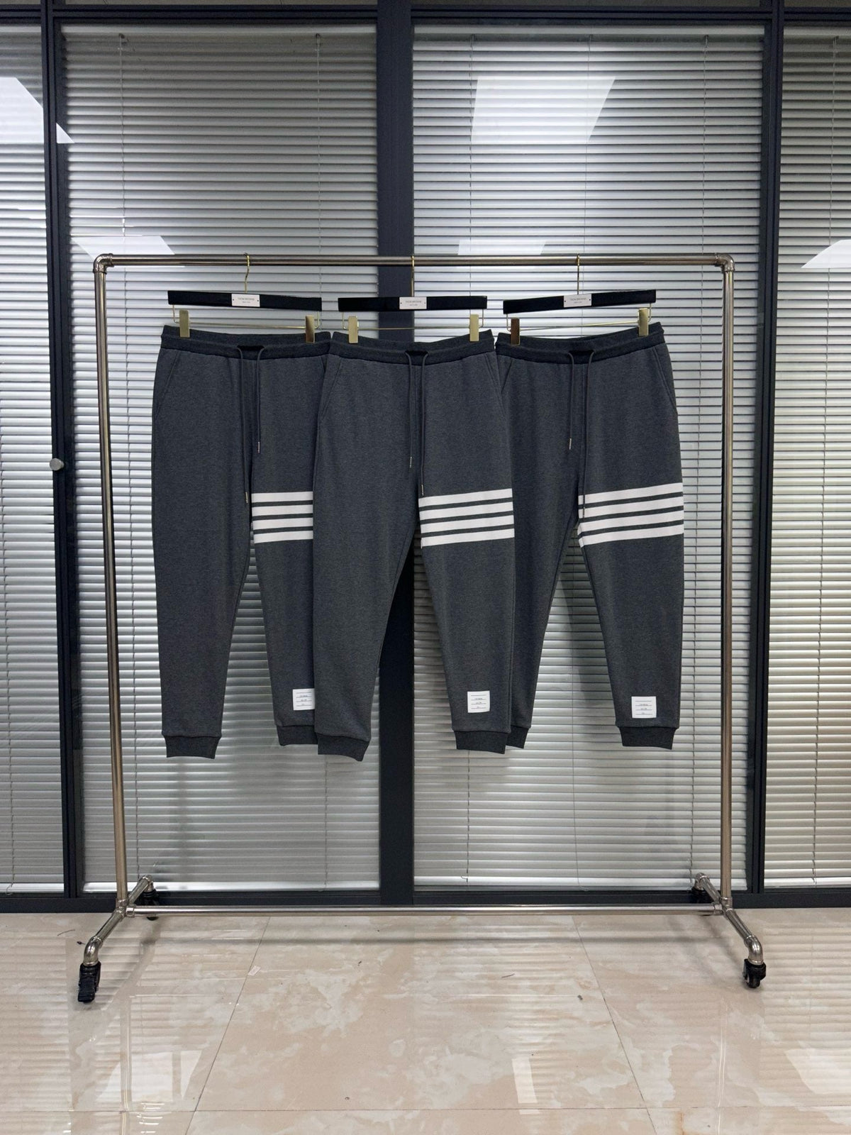 Grey Cotton Bar Stripe Joggers - Men's