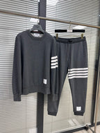 Grey Cotton Bar Stripe Joggers - Men's