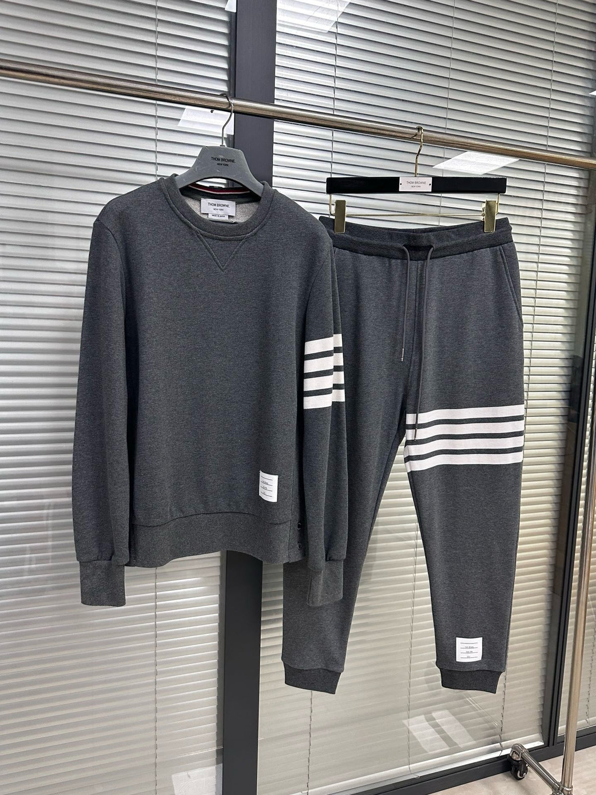 Grey Cotton Bar Stripe Joggers - Men's