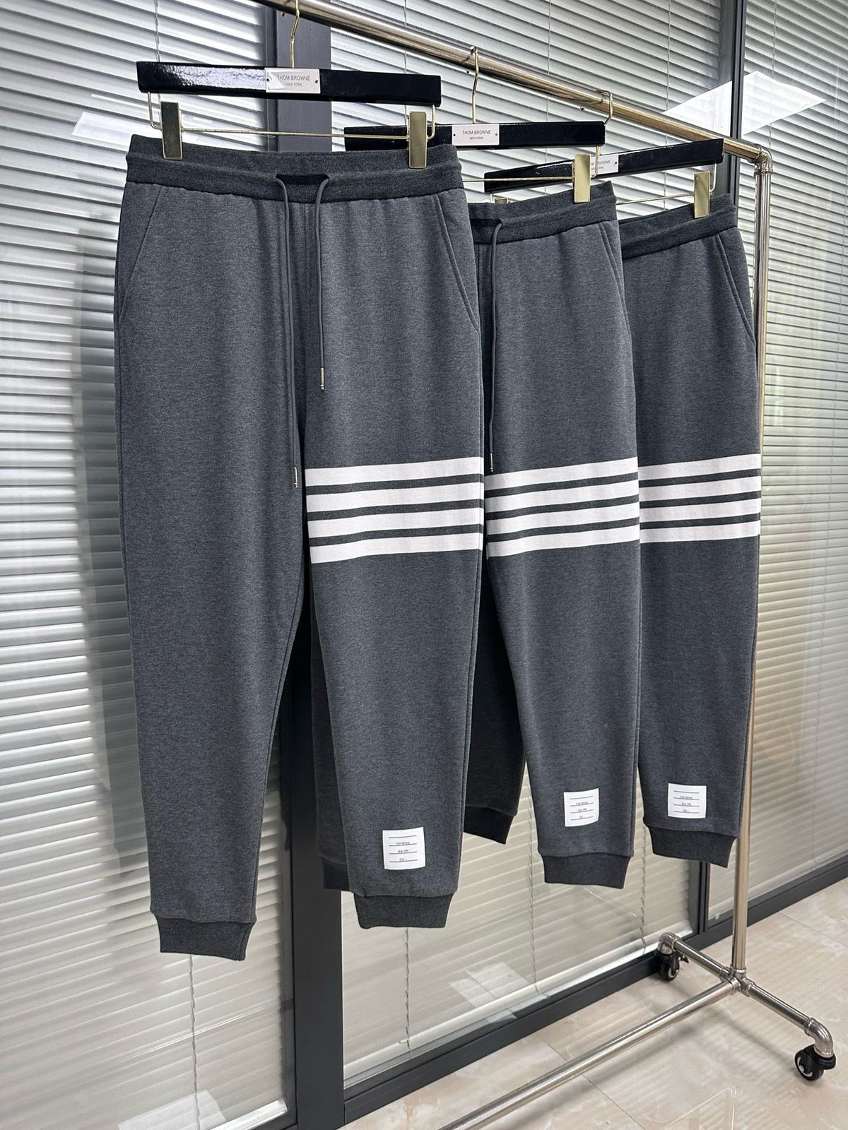 Grey Cotton Bar Stripe Joggers - Men's