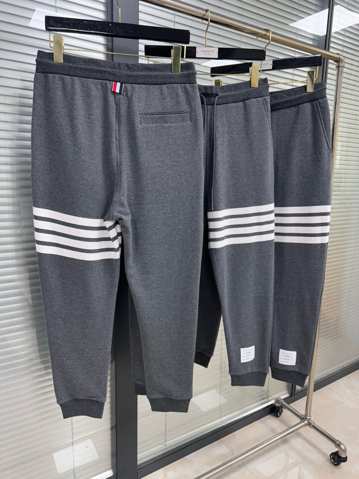 Grey Cotton Bar Stripe Joggers - Men's