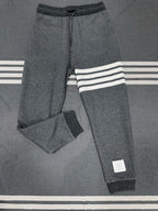 Grey Cotton Bar Stripe Joggers - Men's