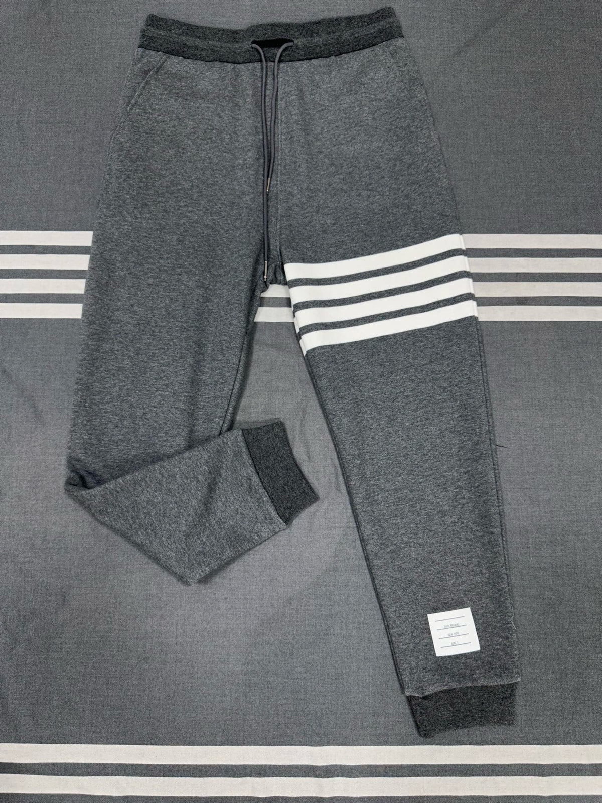 Grey Cotton Bar Stripe Joggers - Men's
