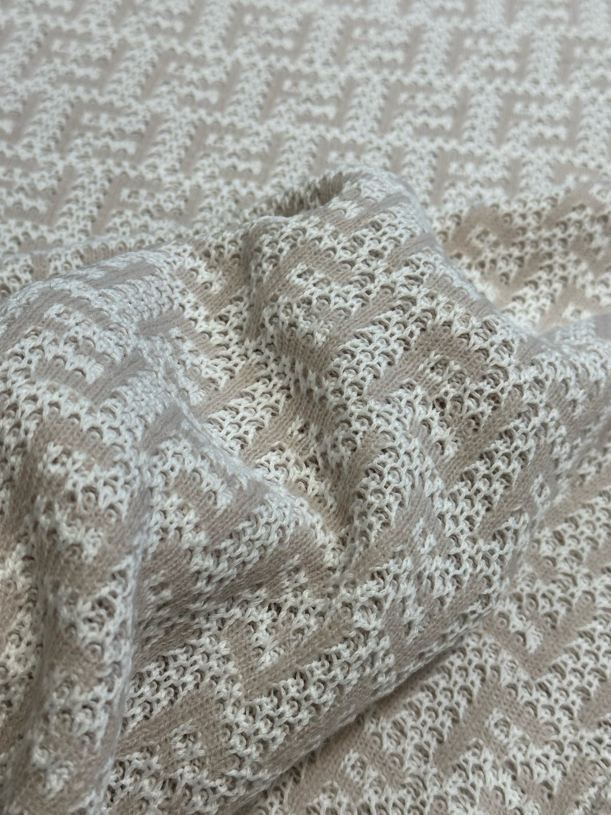 Cream Wool Textured Crewneck - Men's